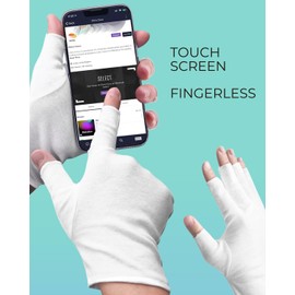 ANSMIO 2 Pairs Cotton Gloves Touchscreen, Cut 5 Fingertips, White Gloves for Dry Hands, Cotton Gloves for Sleeping, Moisturizing Night Gloves, White Gloves 100% Cotton, Size M (2 Pairs)