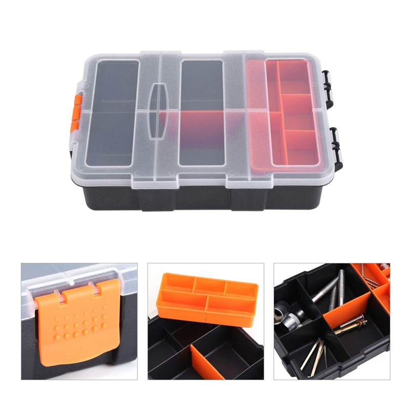 BORDSTRACT Hardware Organizer Box with Dividers, Double Layer Plastic Tools