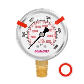 GOATACURA 0-5000psi Glycerin Filled Pressure Gauge, 2-1/2" Dial Size, Stainless Steel Case, with Red Range Mark, 1/4" NPT Lower Mount, for Measuring Hydraulic Pressure
