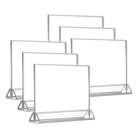 PATIKIL 4x6 Inch Clear Acrylic Sign Holder, 6 Packs Table Menu Stands Silver Borders Double Sided Picture Frames for Wedding Reception, Table Numbers, Party