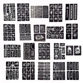 Tattoo Stencils Reusable, Temporary Waterproof Henna Tattoo Templates Kit with 220+ Patterns, Tattoo Stickers Stencils for Adults Girls Women Kids Teens Men for Face Body Paint Art Skeleton Spider