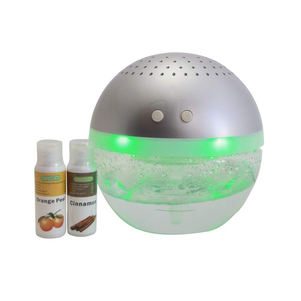 EcoGecko Magic Ball, Light Up Air Revitalizer, Air Freshener, Room Aromatizer, Aromatherapy, Aroma and Essential Oil Diffuser with Orange Peel, Cinnamon Oils, 2 Bottle 30ml Each , , Silver