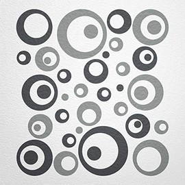 WANDfee® Wall Tattoo, Circles, Dots, 50 Stickers, Colour Choice For Children's Bedroom, Living Room, Hallway, Bathroom, Kitchen, Tile Stickers, grey