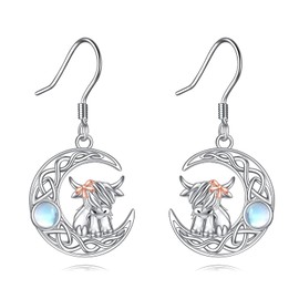 ONEFINITY Highland Cow Earrings for Women 925 Sterling Silver Celtic Highland Cow Dangle Drop Earrings Jewellery Birthday Gifts for Animal Lovers