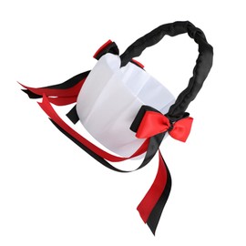 Hamper Planter Basket Girls Wedding Bowties Dark Red Flower Girl Basket Red and White Flower Girl Ribbon Bows Macrame Bow Flower Flowers Banquet
