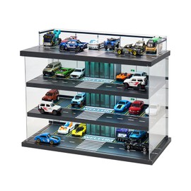 Display Case for Hot Wheels Garage with LED Light and Acylic Cover 1/64 Scale Diecast Toy Cars Storage Case Holds 40 Cars Storage Case for Hot Wheels Garage Gifts for Hot Wheels Collector(4 Floor)
