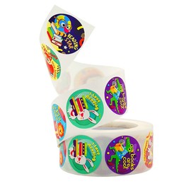 Animal Reading Reward Stickers for Teachers, Motivational Incentive Stickers for Kids, 500pcs Roll 1in Round 8 Designs with Penguin, Dinosaur, School Cartoon Animal Labels for Students