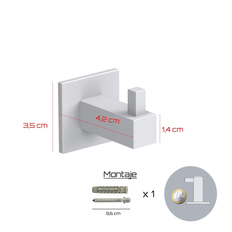 Kon-fort Home Square Bathroom White Towel Hook, 2 Pack Bathroom