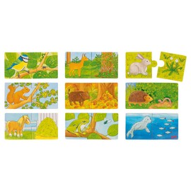 goki 57464 - Minipuzzle Wer frisst was? Aus Holz - 18-teilig, 9 Motive