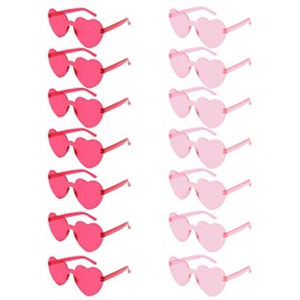 Heart Glasses 14 Pairs Pink and Hot Pink Heart Sunglasses for Women Trendy Rimless Glasses Sunglasses Bulk Party Favor
