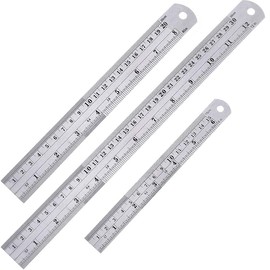 Stainless Steel Ruler and Metal Rule Kit for School, Office, Architect, Engineers(6 Inch,8 Inch,12 Inch)