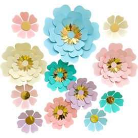 Mybbshower Pastel Paper Flower for Wall Decor Easter Flowers Supplies Birthday Bridal Baby Shower Colorful Nursery Room Macaron Decor (10 inch-6 inch) Pack of 12
