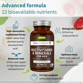 Igennus Methylated Men's Multivitamin with 22 Actives, All-Day Nutrient Delivery, Pure & Clean, Methylfolate & Methylcobalamin, High Strength MTHFR Supplement, Non-GMO & Halal, 60 Tablets