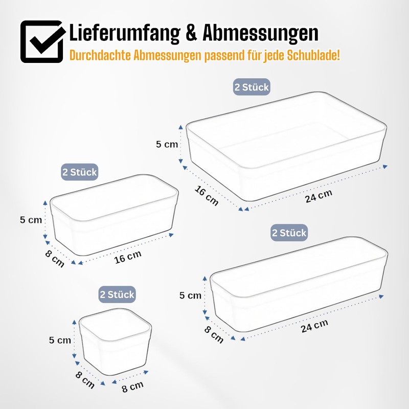 1x Drawer Organiser Set, Storage Box, One-Piece Separation System, Adjustable,