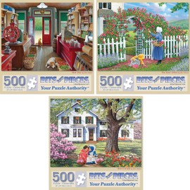 Bits and Pieces - Value Set of Three (3) 500 Piece Jigsaw Puzzles for Adults - Each Puzzle Measures 18" x 24" - 500 pc Slow Day, The Rose Arbor, Best Friends Jigsaws by Artist John Sloane