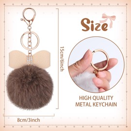 Hicarer 12 Pcs Fluffy Pom Pom Keychain Bulk Bow Rhinestone Pompoms Keychain Cute Faux Fur Fluffy Fuzzy Ball for Girls Women Family Friends Bag Accessories Gifts(Dark Colors)