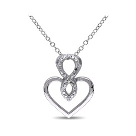 Accent Diamond Heart Pendant Necklace in Sterling Silver with Chain