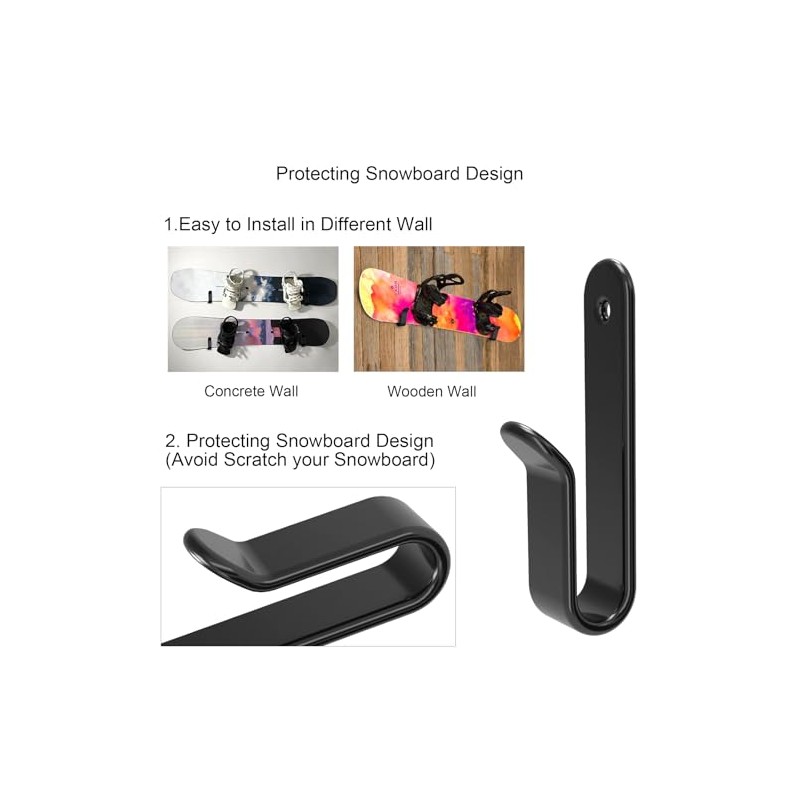 4-Pack Snowboard Wall Mount Clips for Stylish Display