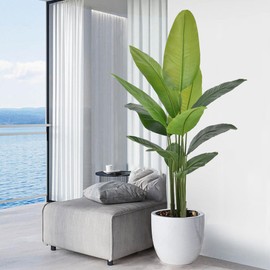 Artificial Bird of Paradise Plant 6Ft, Floor Silk Banana Leaf Plant with 13 Leaves, Faux Palm Tree with Plastic Pot for Indoor Outdoor House Home Office Garden Modern Decoration