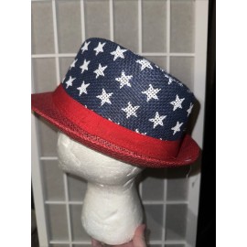Unbranded RED WHITE BLUE USA July 4th Stars Patriotic Straw brimmed Fedora Hat