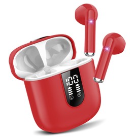 Wireless Earbuds, Bluetooth 5.3 Headphones HiFi Stereo, Mini in-Ear Bluetooth Earbuds, Wireless Earphones with 4 ENC Noise Cancelling Mic, IP7 Waterproof, LED Display,Touch Control Ear Buds,Bright Red