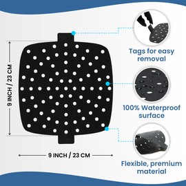 MATI 2PCS Reusable Air Fryer Liners, Non Stick Surface, Large Air Circulation Holes, Tags to Remove Liner, Easy to Clean, Thick Durable Premium Material, 9inch Square, Food Grade Quality