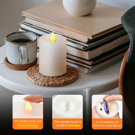 milysoek 3x4 Flickering Flameless Candles Set of 1,Real Wax Pillar LED Candles Battery Candles,with Timer,4 inch Flameless Candles with Remote,Battery Powered Candles,for Holiday Home Decor,White