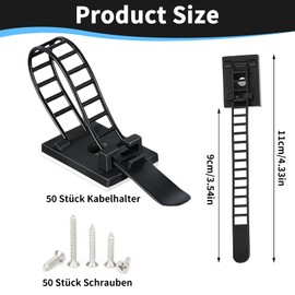 50 Stück Kabelclips, Kabelschellen Selbstklebende mit Kabelbinder, plus 50 Schrauben Doppelte Fixierung, Wiederverwendbar, Kabelhalter Kabelklemmen für Schreibtische Wände Schränke