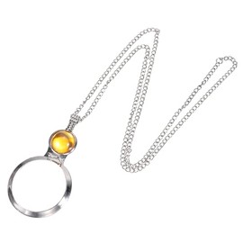 PATIKIL 1 Pcs 3X Magnification Magnifying Loupe Pendant Diameter 4.5cm Glass Lens 80cm Length Chain for Women Reading Gift Craft Gemstone Embroidery Orange