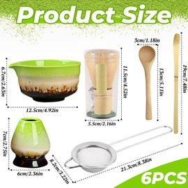 6PCS Matcha Set Whisk and Bowl (chawan) with Holder/Scoop/Sifter, Whisk Holder Matcha Whisk Set, for Making Breakfast/Matcha Latte, Women, Men, Friends Gift for Matcha Lover (Green)