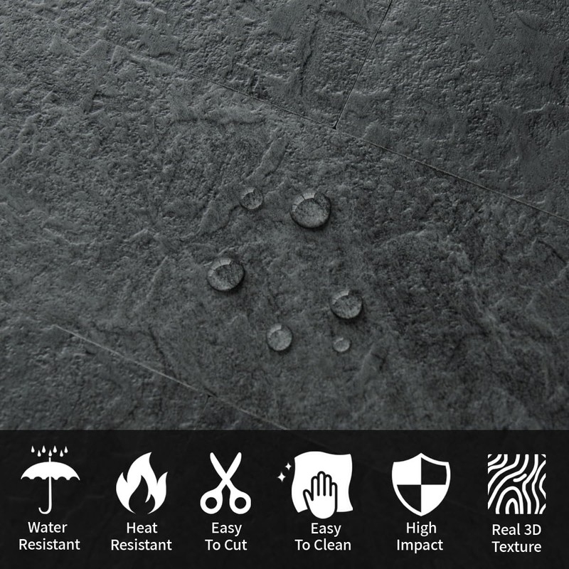 AULIGET 40-Piece Black Slate Peel and Stick Backsplash Wall Tiles,