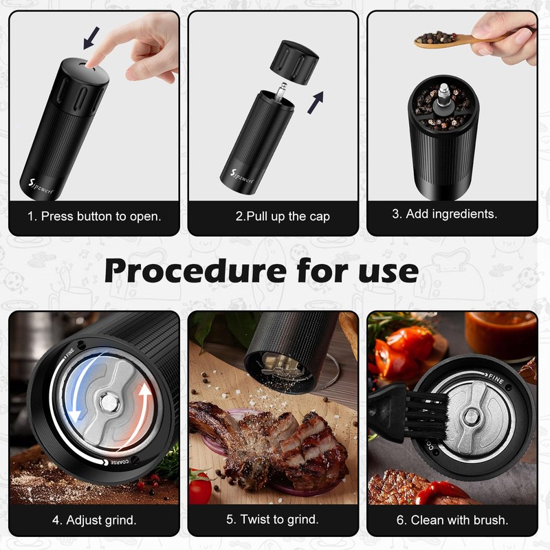 Professional Pepper Grinder Mill Manual - Aluminum Heavy Duty Pepper