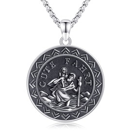 St Christopher Necklace for Men Women 925 Sterling Silver Saint Christopher Medal Pendant Necklace Protect us Amulet Jewellery Christian Catholic Gifts for Dad Boys Boyfriend 22" Chain