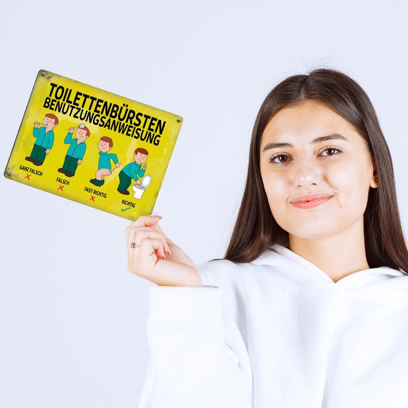 Metal Sign with Saying "Toilettenbürstenbenutzungsanweisung" [German Language