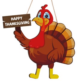 Jetec Happy Thanksgiving Turkey Door Sign Decor Wooden Turkey Sign Wall Art Hanging Rustic Plaque for Autumn Fall Thanksgiving Day Front Door Porch Home Decoration