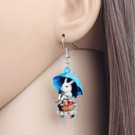DOWAY Acrylic Fancy Easter Bunny Hat Dress Costume Rabbit Hare Earrings Dangle Drop Funny Animal Jewelry for Women Girl Novelty Gift (Dark Blue)
