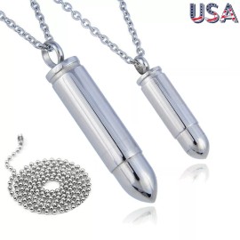 Unbranded Bullet Pendant Necklace Stainless Steel Silver Bullet Chain Gifts for Men Women - Big Bullet