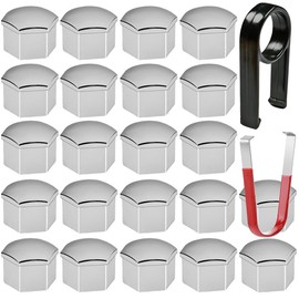 Gebildet 22 Pieces 17mm Chrome Wheel Nut Caps, Wheel Bolt Nut Caps Covers, Hexagonal Tire Nut Covers with Removal Tool Set for Cars