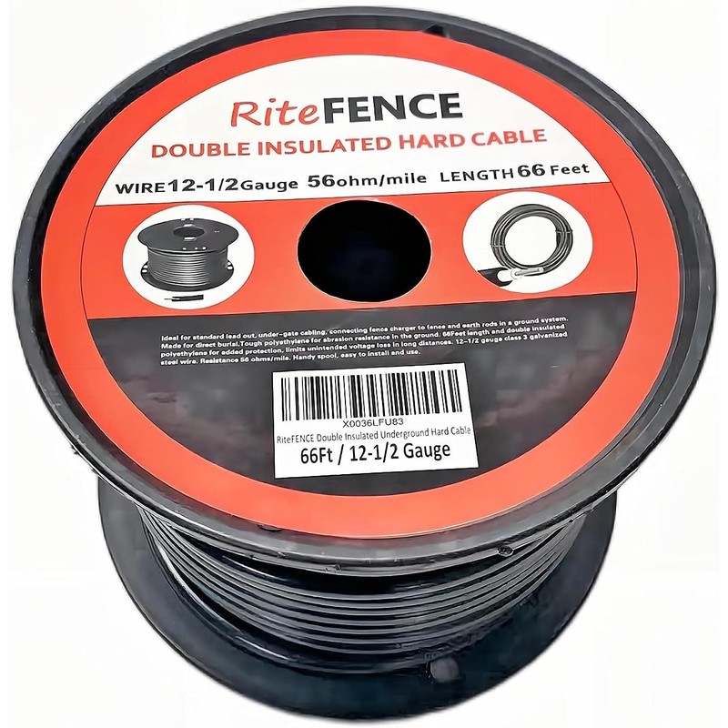RiteFENCE Electric Fence Double Insulated Underground Hard Cable (328Ft, 12-1/2Gauge)