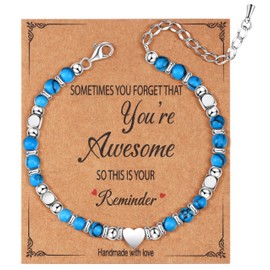 Dochais Women's Bracelet 925 Silver Natural Healing Stones Bracelet Gifts for Women Girls Bracelet Birthday Gift Gemstones Pearl Bracelet Women, 21 cm, Stainless Steel