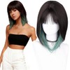 Pelucas Corta Mujer, Peluca con Fleco y Mechas, Cabello Sintético
