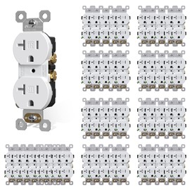 AIDA Duplex Electrical Receptacle Outlets, 20Amp 125V Wall Outlet, Residential, TR, 3-Wire, Self-Grounding, UL Listed, Push & Side Wire, White (50 Pack)