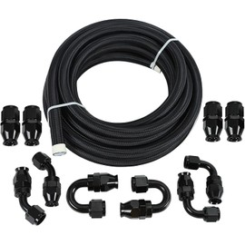 Smileracing 6AN -6AN PTFE Fuel Line Kit, E85 Black Nylon Stainless Steel Braided Fuel Hose 20FT with 10PC Swivel Fitting Hose Ends Adapter