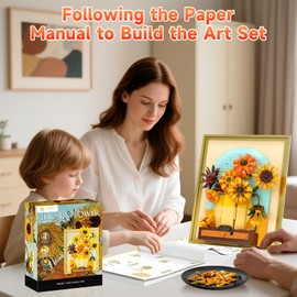 Van Gogh Sunflowers Building Blocks Set with Light for Adults, Wall Art Botanical Building Toy for Home Office Decor, Creative Christmas Birthday Presents for Lover Women Girls Boys, 1166 PCS