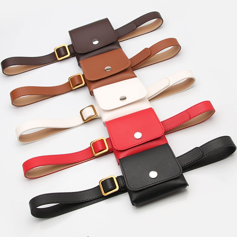 BUZZxSELECTION LBT093 Women's Leather Waist Pouch, Bag, Belt, Square Buckle,