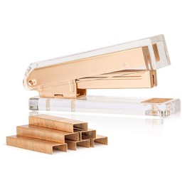 SIRMEDAL Elegant Ultra Clear Acrylic Office Supplies Acrylic Stapler Matte Gold Desktop Stapler with 1000pcs Staples for Office Accessories(Gold)
