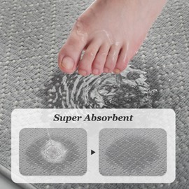 AMOAMI Chenille Bath Mat, Super Absorbent Bathroom Mats Quick Dry Rubber Backed Bath Rug Non Slip, Machine Washable Thin Bathroom Rugs for Floor, Bathtub, Shower, Grey,17" x 28"