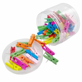 60 Pieces Wooden Pegs with Pins - Decorative Clothes Pegs for Crafts - Pins for Notes, Photos, Cork Boards, Craft Projects (Multi-Colour)