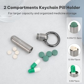 VANSU Titanium Keychain Pill Holder,Portable Mini Pill Case, Waterproof Small Pill Container,Mental Pill Box for Travel Purse Pocket (2 Compartment)