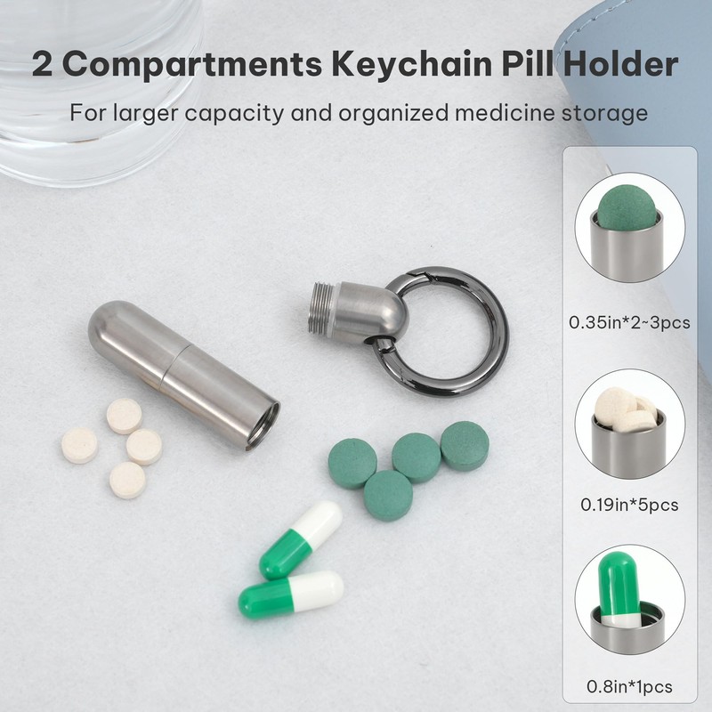 VANSU Titanium Keychain Pill Holder,Portable Mini Pill Case, Waterproof Small